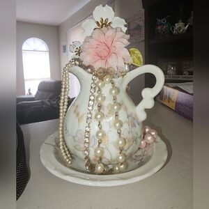 Hand Crafted Upcycled Jewelry Vintage Porcelain Pitcher Decor